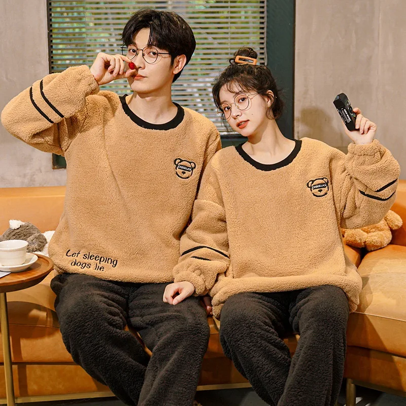 2022 Winter Flannel Pyjamas Cartoon Long Sleeve Coral Fleece Warm Sleepwear Long Wear Women Pajamas Rabbit Cow Animal Pajamas