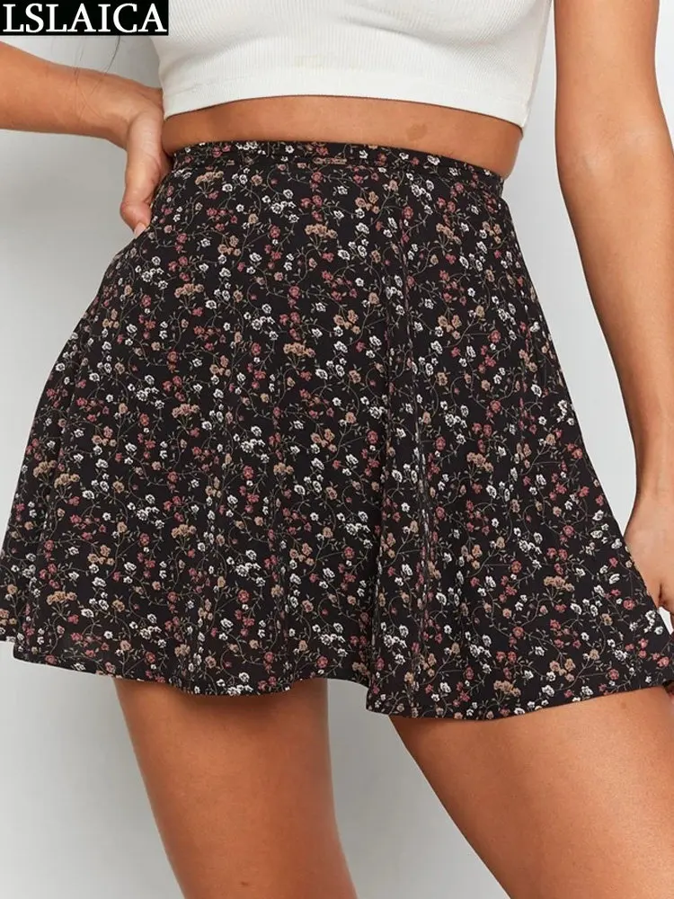 

Floral Print Elegant Skirts for Women Zip Up Clothes a Line Women's Luxury Clothing High Waist 2023 Summer Fashion Mini Skirt