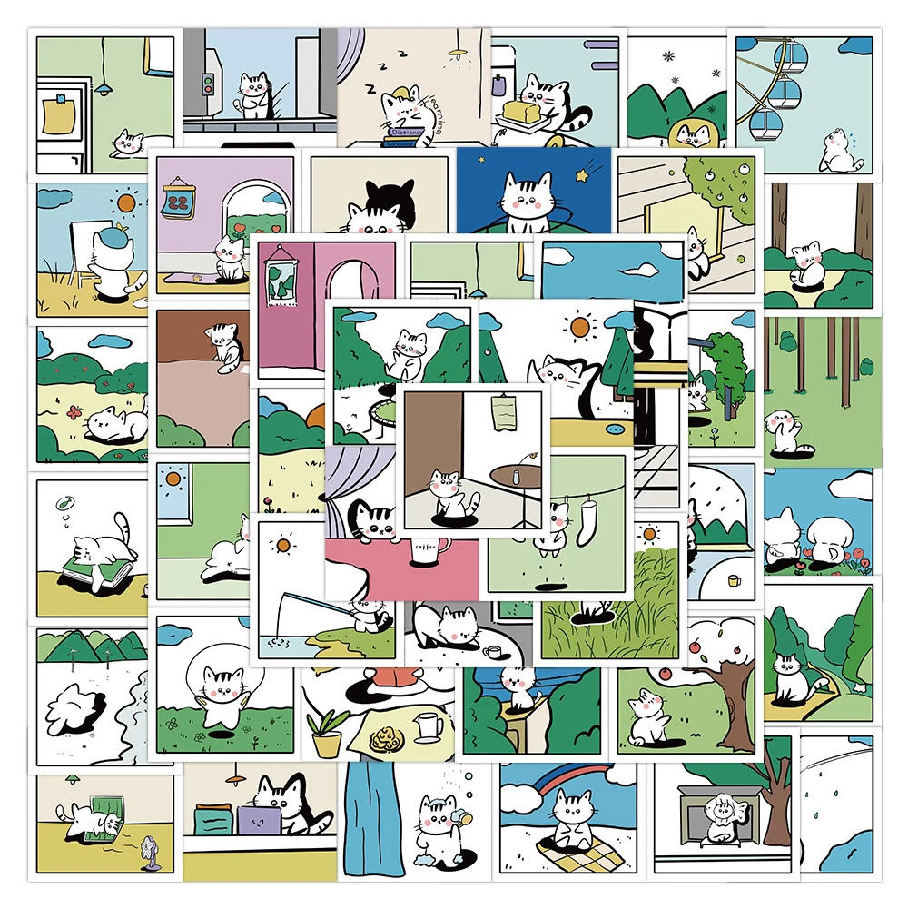 

10/30/60pcs Stick Figures Cats Stickers Aesthetic Minimalist Artsy Cartoon Decals Diary Scrapbooking Phone Kawaii Sticker Toys