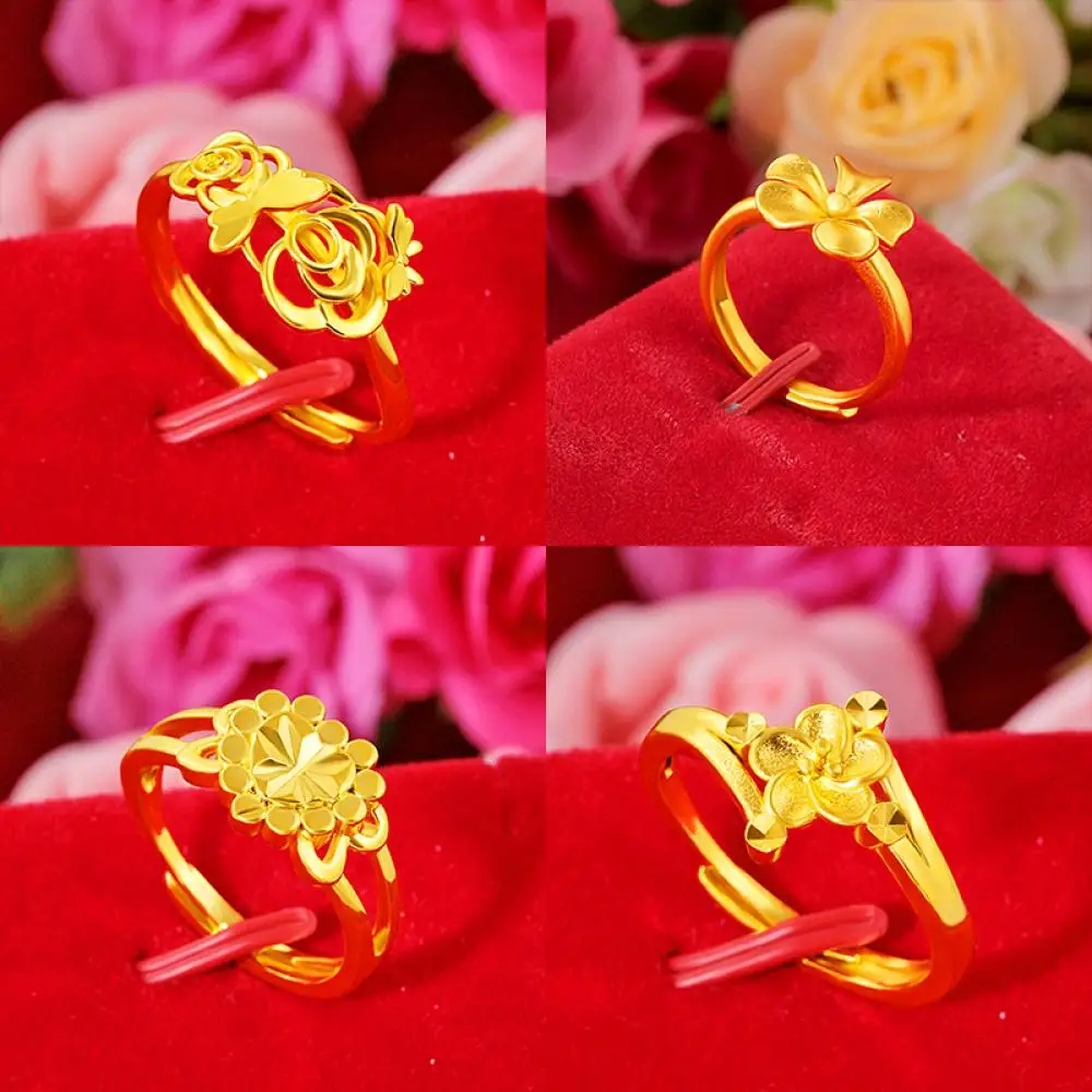 

HOYON Brass Gold Plated Flower Ring Open Adjustable Ring Variety of Gold Rings 24K Gold Filled Jewelry
