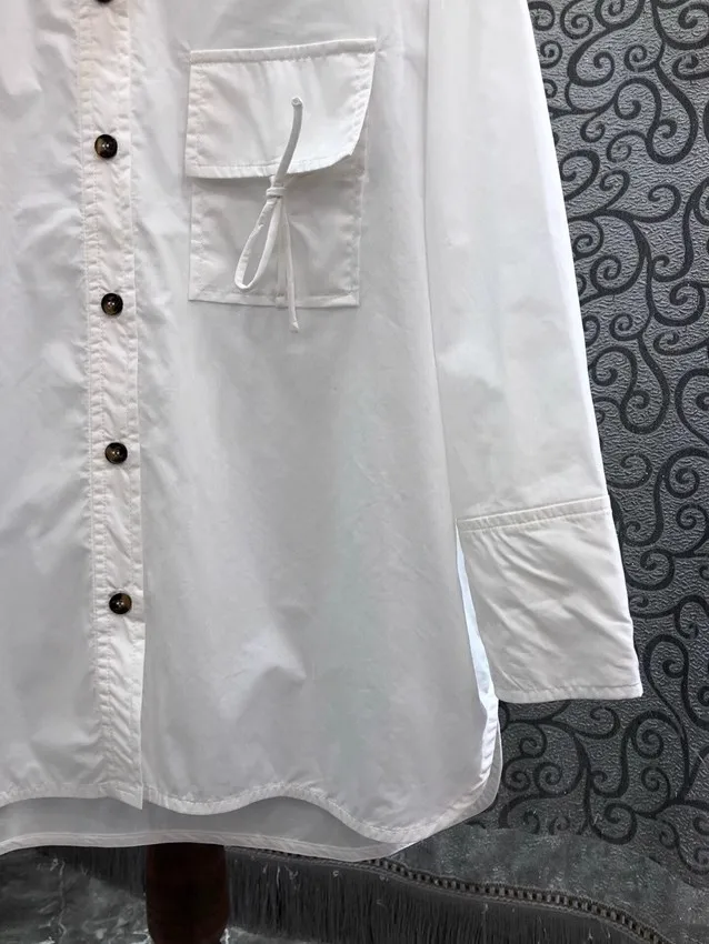 Женская рубашка с отложным воротником белая или синяя Повседневная Свободная