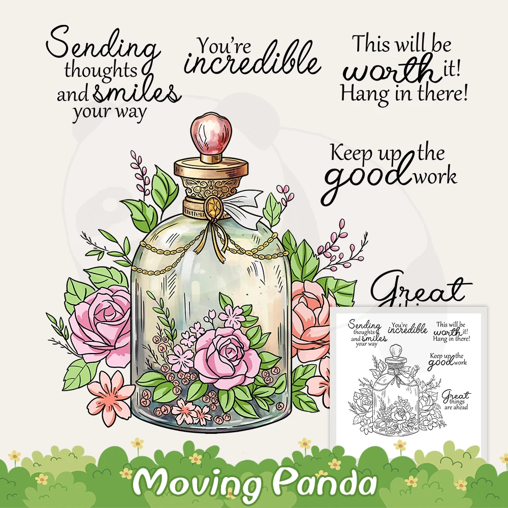 

Vintage Roses Perfume Bottles Metal Cutting Dies Clear Stamps Stencils HOT Foil Plate DIY Scrapbooking Supplies For Cards Albums