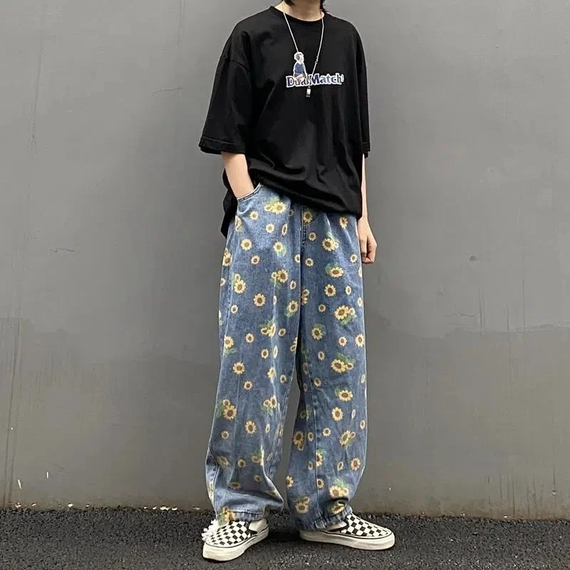 American High Street Hip Hop Men'S Graphic Printed Jeans Woman Autumn Fashion Trousers Casual Oversize Korean Streetwear Unisex