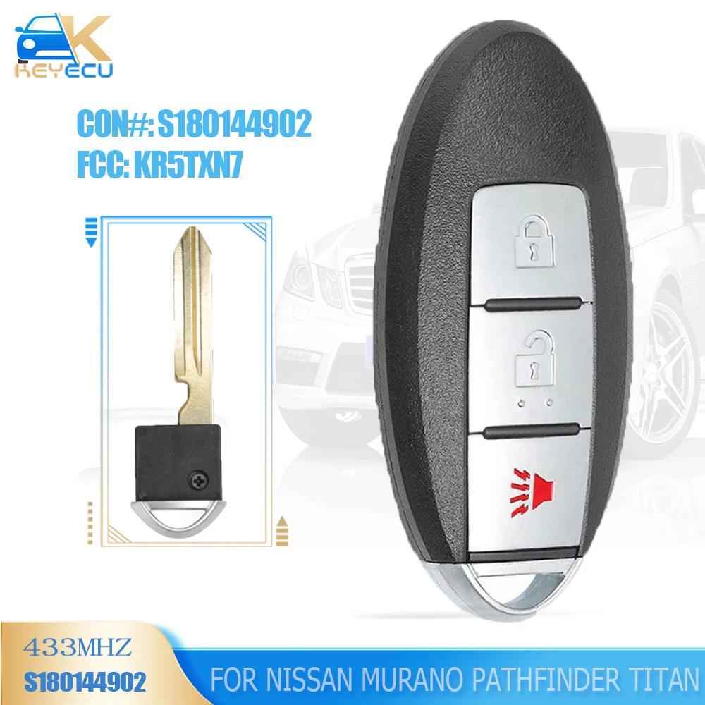 

KEYECU S180144902 433MHz 4A Chip Smart Remote Fob for Nissan Murano Pathfinder Titan 2019 2020 KR5TXN7