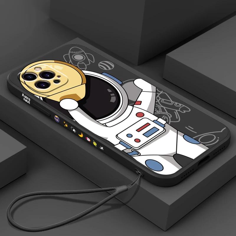 

USLION Cute Astronaut Hand Lanyard Phone Case For iPhone 13 12 11 Pro Max XS Max XR X 8 7 Plus Silicone Soft Bumper Back Cover