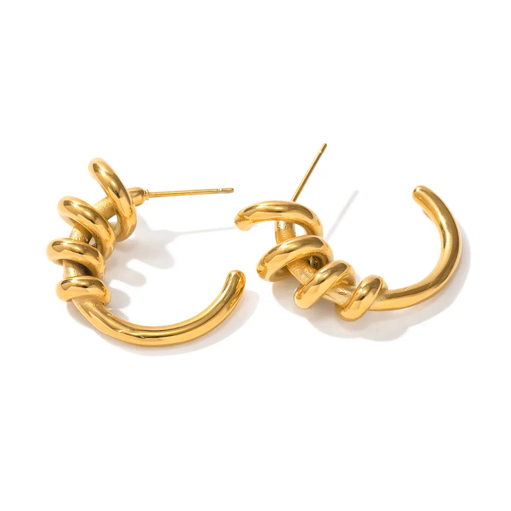 

Stainless Steel PVD 18K Gold Plated Tarnish Waterproof Twist Bunding Earrings For Woman Jewelry Wholesale Trendy