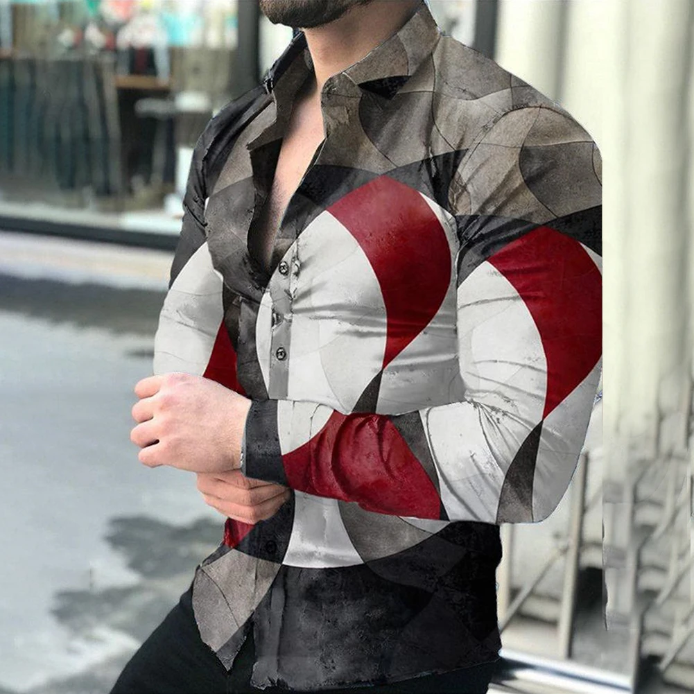 

Мужская рубашка, мужские топы, рубашка с воротником-ремешком, на пуговицах, Повседневная футболка с графическим отворотом и длинным рукавом для фитнеса