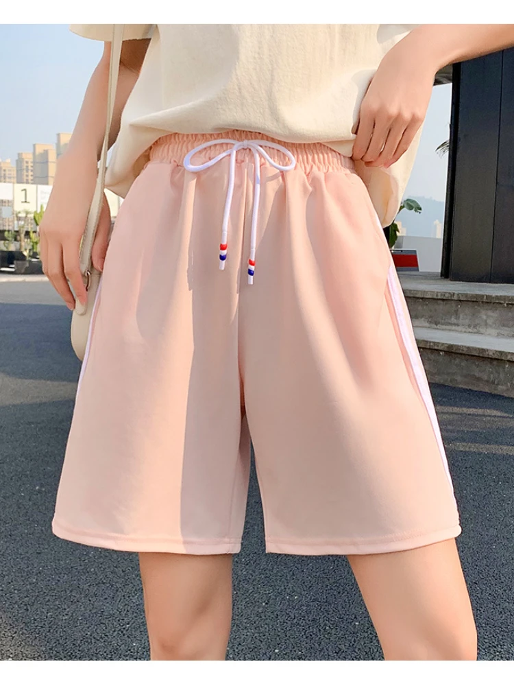 

Шорты женские спортивные с завышенной талией, свободные штаны с широкими штанинами, тонкие прямые повседневные в стиле Ins, уличная одежда, л...