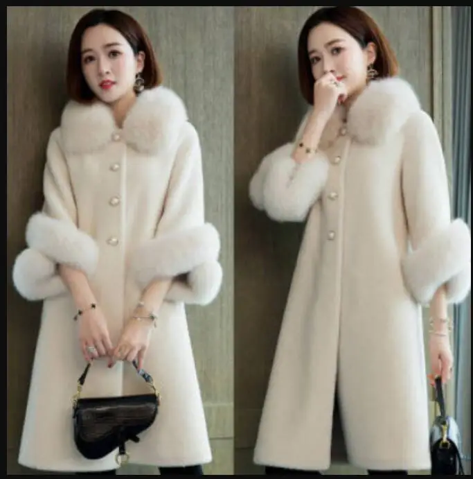 2022 Winter Women's Thick Warm Faux Mink Fur Outerwear Middle Aged Female Faux Fur Coats with Fox Collar Oversized Elegant Lady