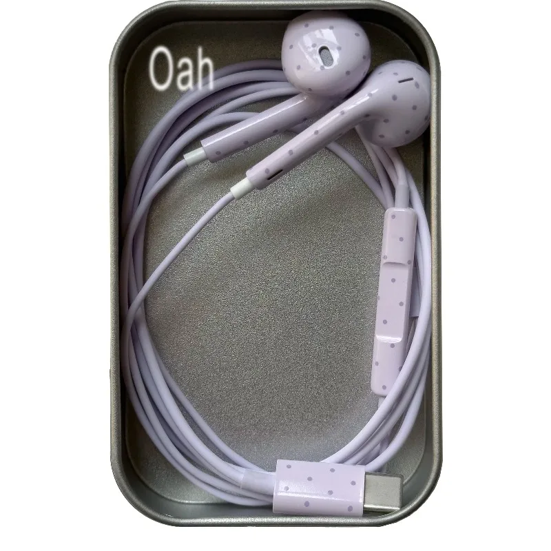 Фото Проводные наушники Oah Polka Dot из ABS-пластика с разъемами Type-C/Lightning, динамические Hi-Fi наушники, цифровые аудио-наушники, подарки №3