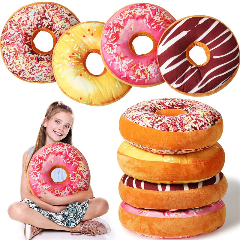 

Doughnuts Print Decorative Round Pillow Soft Plush Funny Light Weight Seat for Couch Chair Sofa Floor чехлы на подушки декор