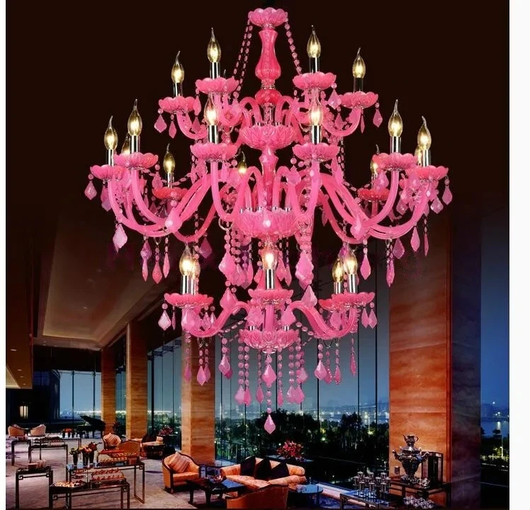 Фото Европейская хрустальная люстра Decora розового цвета, диаметр 950 мм, 6+12+6 рожков, светодиоды опционально, люстры из хрусталя №4