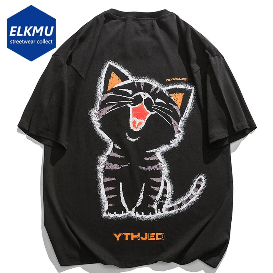

2023 Мужская футболка с мультяшным котом, повседневные свободные хлопковые футболки, большие размеры, уличная одежда в стиле Харадзюку, футбо...