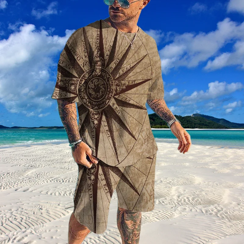 2023 Men Clothing Set Short T-shirt+Shorts Beach Style Summer  Men Casual Sports Suit Features Clock 3D Oversized Sports Suit
