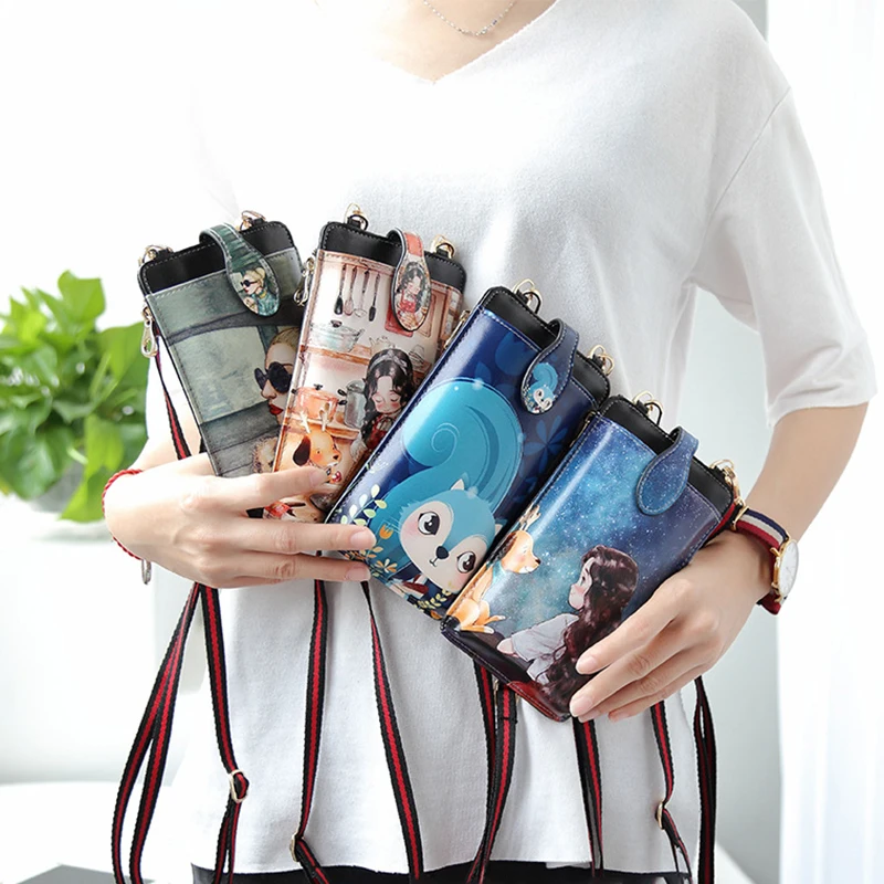 Купи PU Leather Vintage Printed Mini Mobile Phone Bag Women Detachable Strap Hasp Messenger Bag Fashion Casual Coin Phone Wallet за 839 рублей в магазине AliExpress