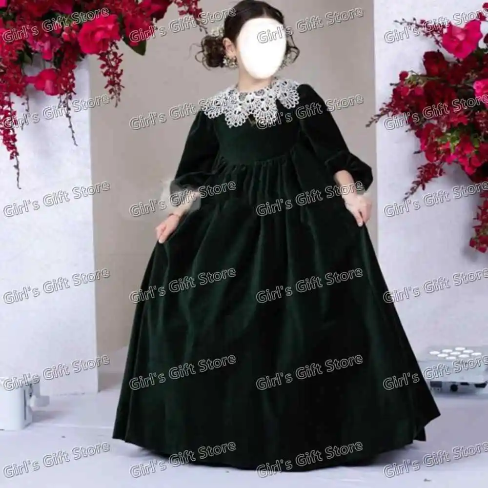 Бархатная Вышивка Кружева Шея пышные воздушные шары рукав 3/4 цветочные платья