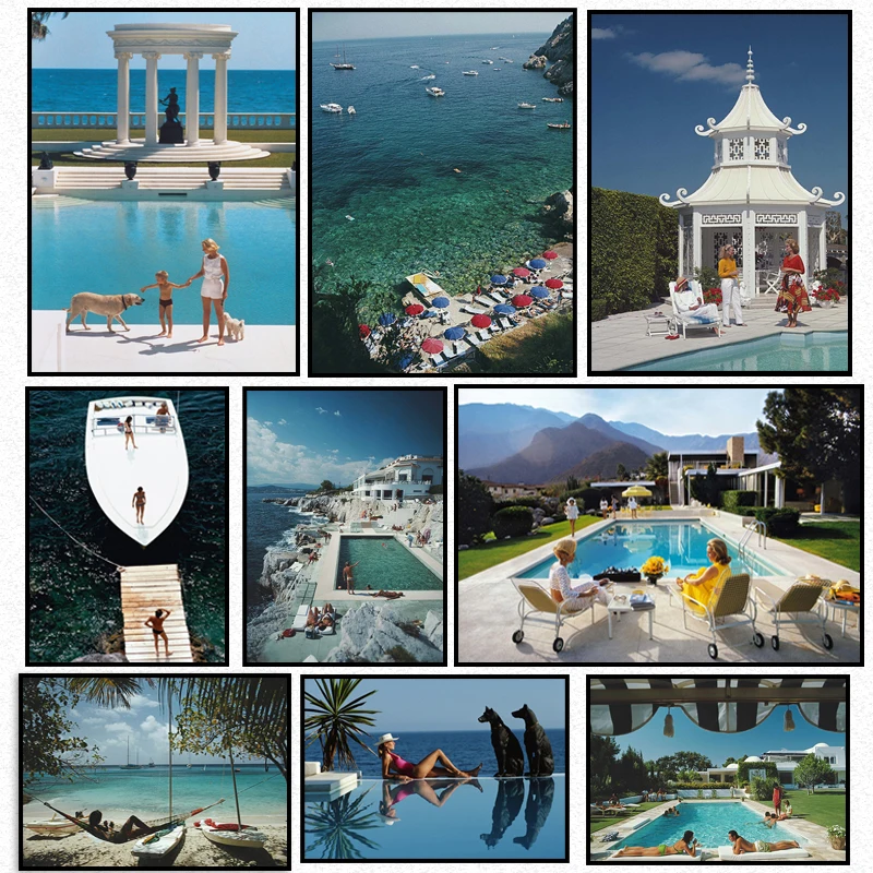 

Гламур у бассейна модный тонкий Aarons винтажный 1970s Печатный художественный плакат на холсте для гостиной Декор домашняя Настенная картина