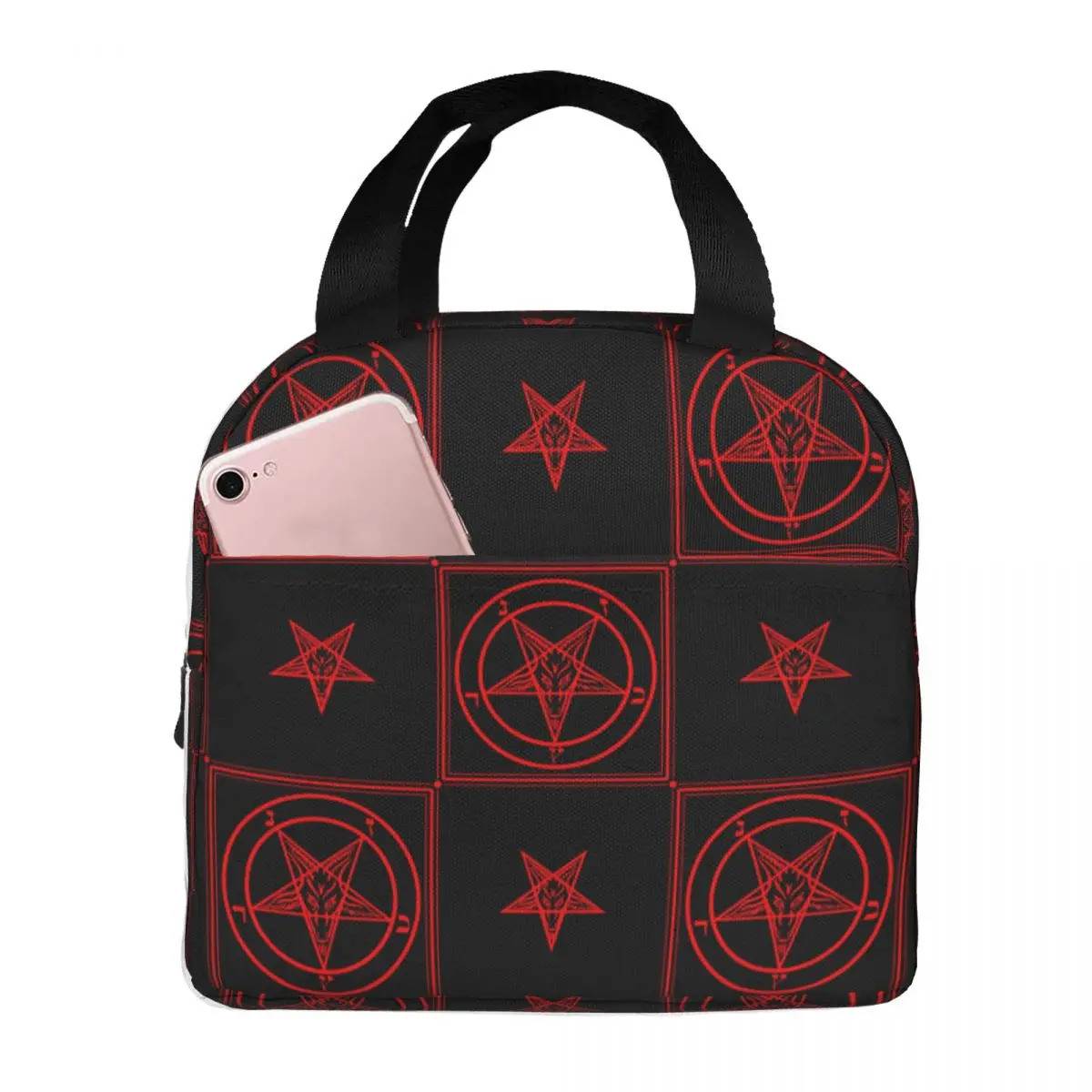 

Lunch Bags for Women Kids Baphomet Insulated Cooler Portable Picnic Canvas Lunch Box Food Bag