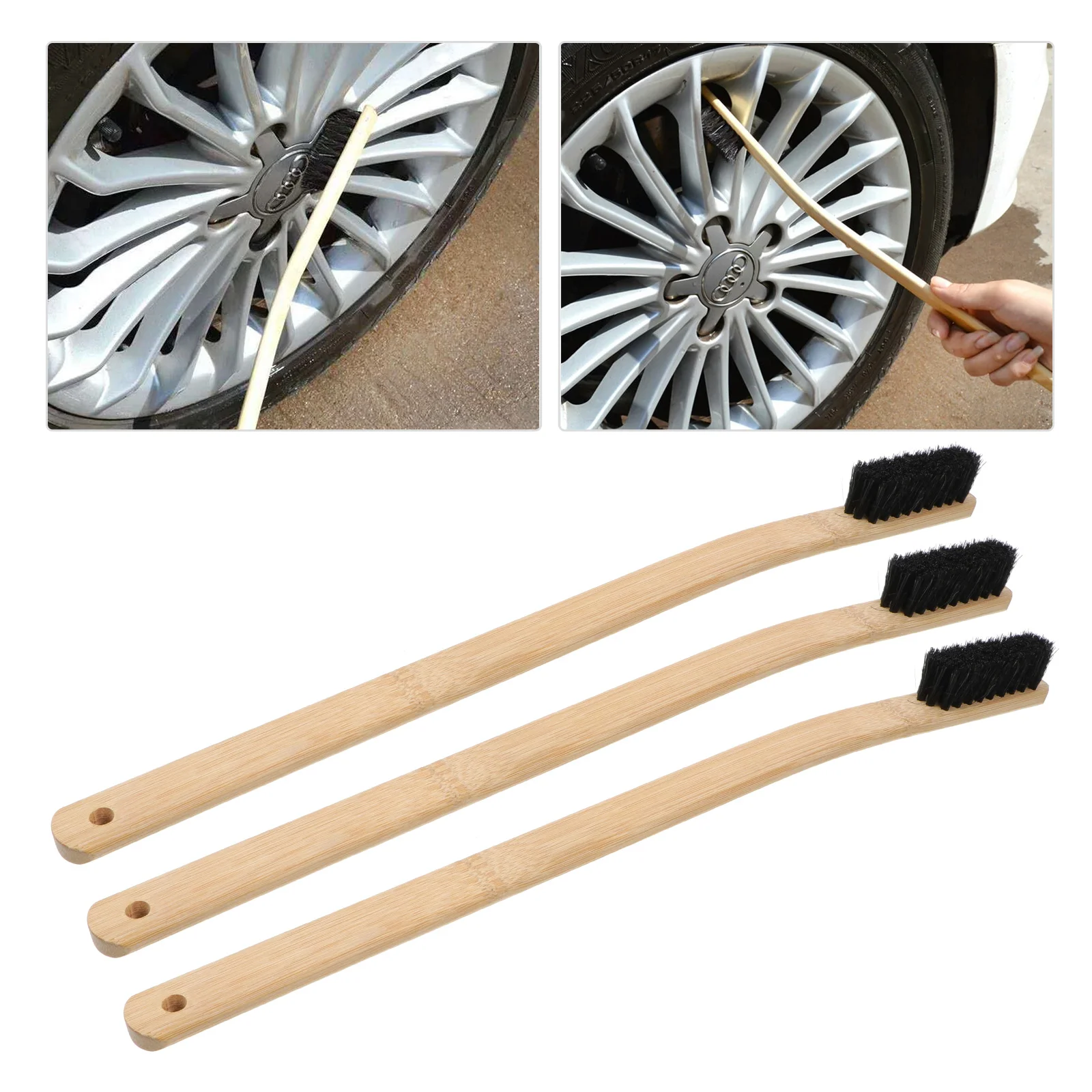 

3 Pcs Car Cleaning Brush Engine Cleaner Soft-bristled Rim Hub Wheel Bamboo Handle Tyre Brochas Para Limpiar