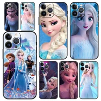 frozen cute elsa princess luxury phone case for iphone 13 mmini 11 12 pro max 7 8 plus se 2020 x xr xs soft black cover fundas