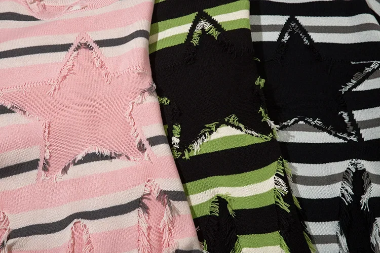 Модный вязаный топ на осень/зиму утолщенный жаккардовый с бахромой в виде звезд