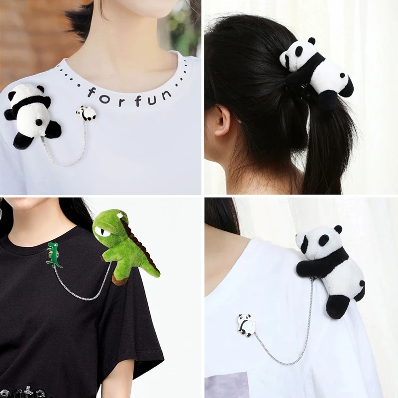 

Fluffy Plush Cartoon Stereoscopic Dinosaur Animals Brooch for Women Couple Coat Accessories