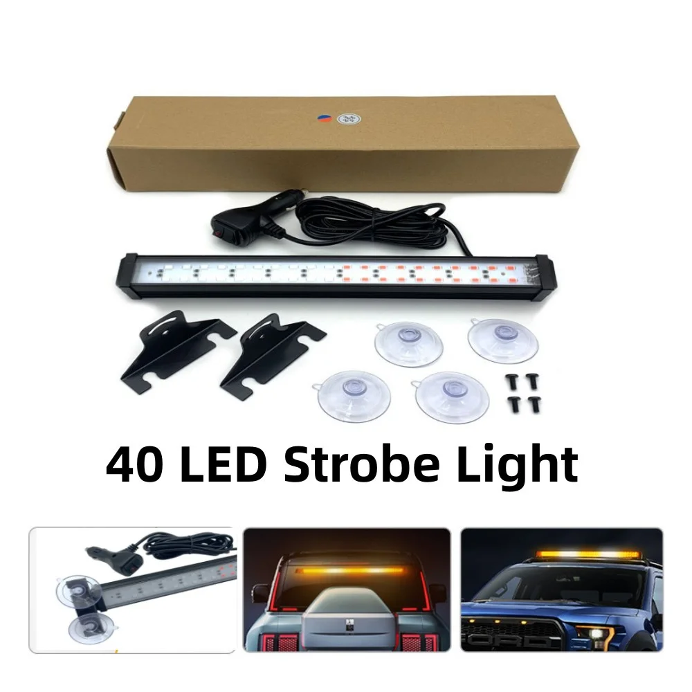 

12V-24V 40 LED Strobe Light Emergency Flash Warning Lamp Auto Windshield Bar Traffic Advisor Flashlight Red Blue Car Accessories