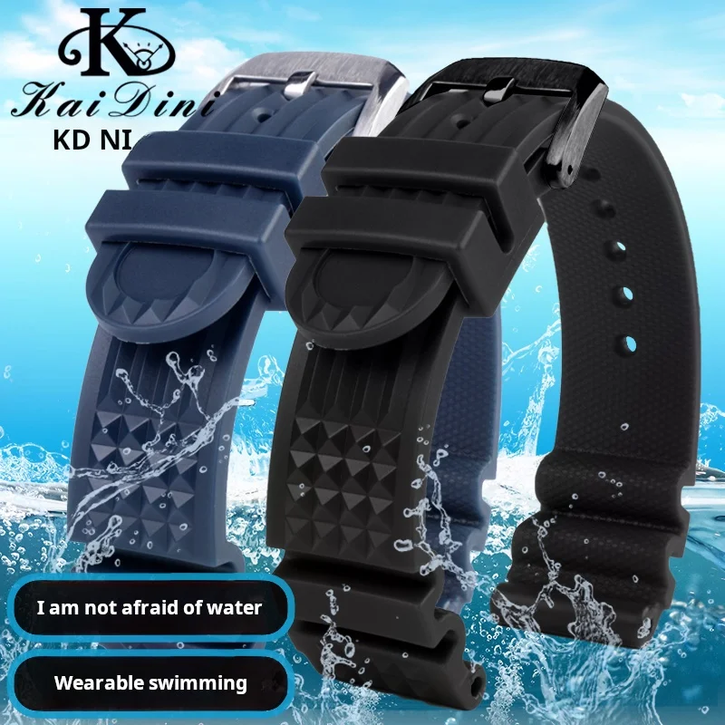 Фото Мягкий резиновый вафельный ремешок для часов 20 мм 22 мм для Seiko Skx007 Abalone Water Ghost ремешок для часов мужской черный, зеленый, синий силиконовый браслет №4
