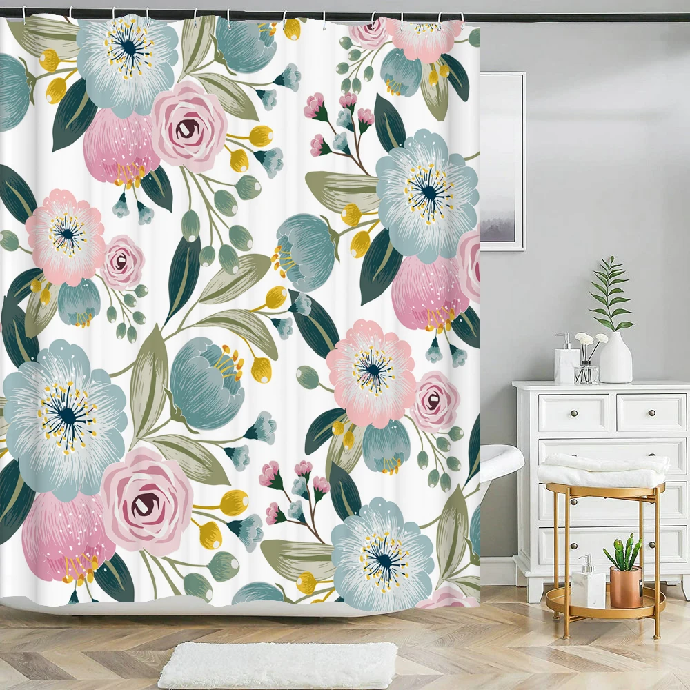 

Flowers and leaves Bath Curtain Small Floral Plant Printed shower Curtains Waterproof Fabric Bathroom Curtain Nordic Home Decor