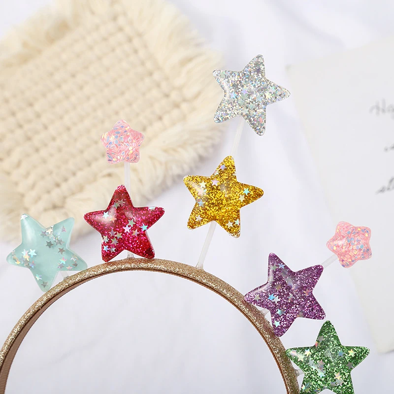 2022 Fashion Girls Glitter Hair Bands Cute Star Hair Hoop Hairbands Lovely Bow Stars Headbands For Kids Gifts Hair Accessories images - 6