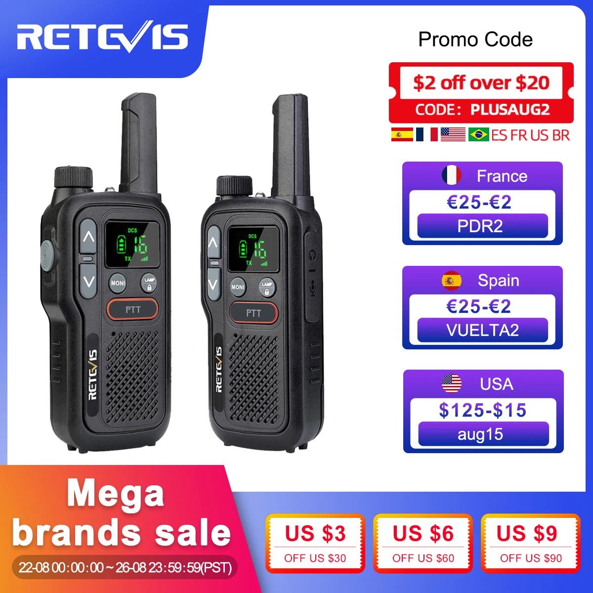 Retevis RB618 Mini Walkie Talkie Rechargeable Walkie-Talkies 1 or 2 pcs PTT PMR446 Long Range Portable Two-way Radio For Hunting