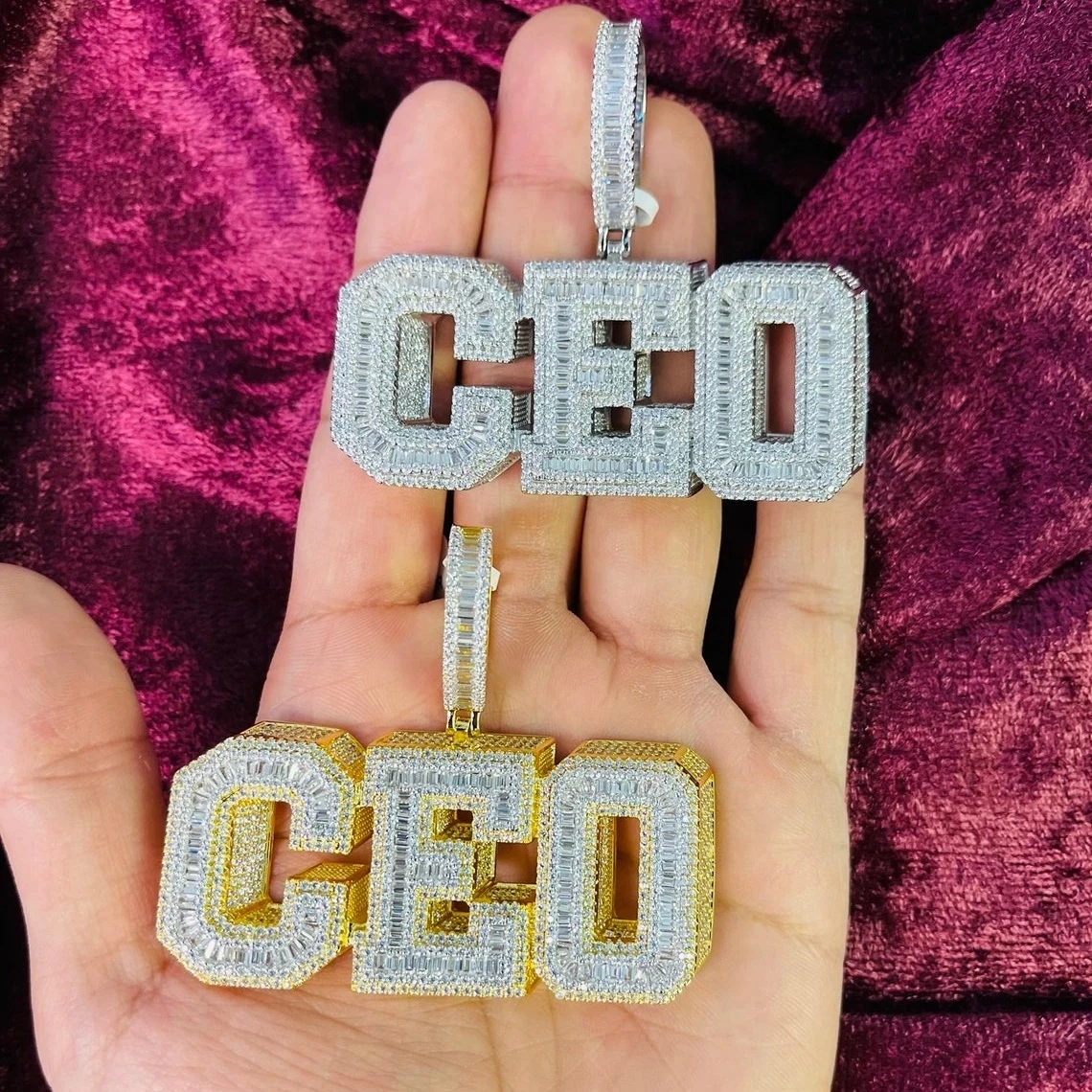 

2022 подвеска с надписью «Ice Out Shadow» с полным кубическим цирконием, выложенным тяжелым очаровательным золотым и серебряным покрытием, ожерель...