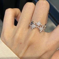 light luxury full diamond six pointed star niche design ring cold wind opening adjustable high sense index finger ring jewelry