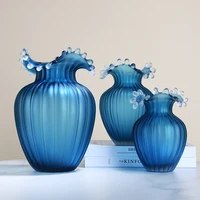 creative blue glass vase striped art flower arrangement container living room dining room flower vase hydroponic home decoration