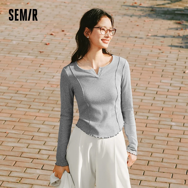 Фото Semir однотонная женская футболка с длинным рукавом, новинка весны 2025 года, свободный универсальный топ №1