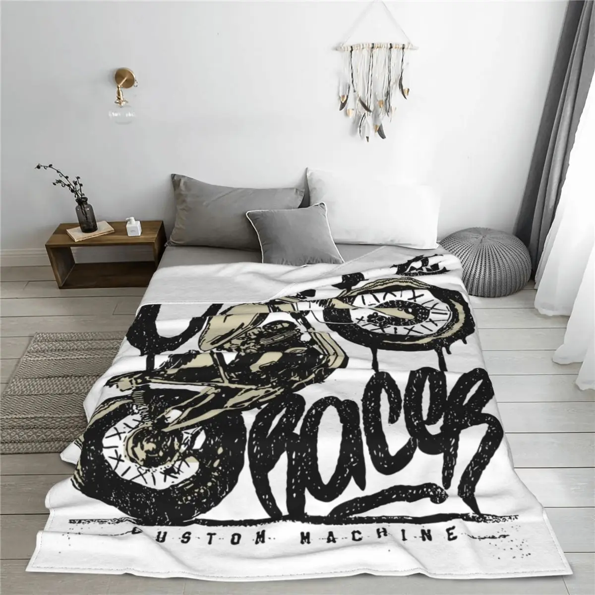 

Happiness Cafe Racer Vintage Moto Motorcycle Blanket Coral Fleece Plush Warm Throw Blankets for Bedding Couch Bedroom Quilt