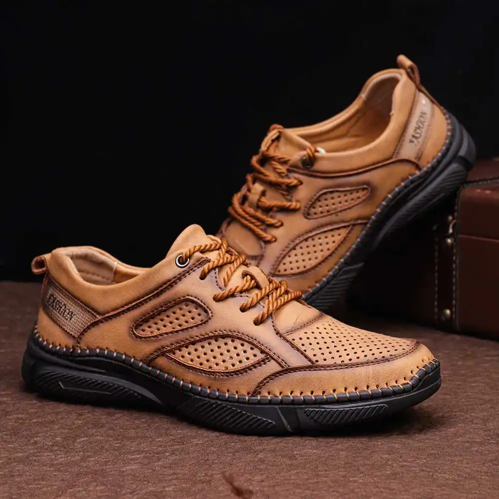 

Menico Men Microfiber Leather Hand Stitching Non Slip Soft Casual Shoes Anti-slip Breathable Loafers Lace up Casual Men Shoes