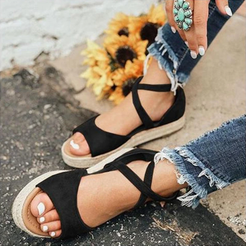 

2021 Women Sandals Woman Platform Peep Toe Female Gladiator Flats Ladies Zipper Shoes Women's Comfortable Plus Size Summer