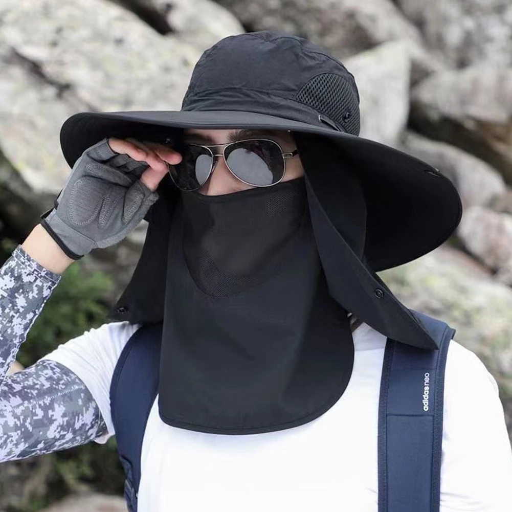 

Sun Hat Face Mask Adjustable Wide Sun Protector Breathable Bucket Cap Fishing Hiking Hunting Training For Women Men