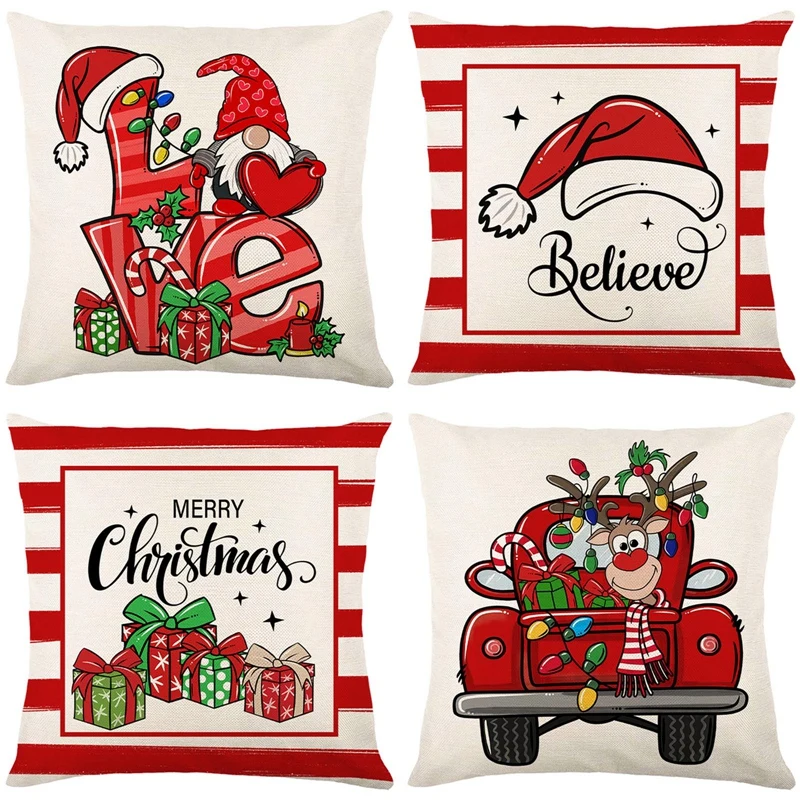 

Рождественский декоративный чехол для подушки 18x18 дюймов льняная наволочка с мультяшным принтом наволочки для дивана