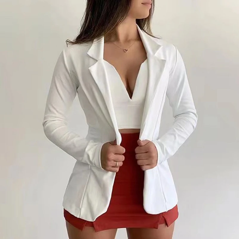 

2022 Autumn Office Fashion Commute Blazer Coats Elegant Turn-down Collar Slim Jackets Casaul Long Sleeved Solid Women Outerwear
