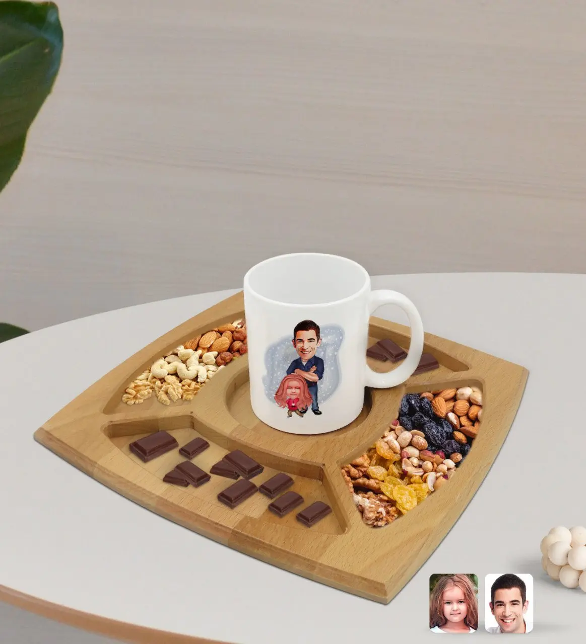 

Персонализированная белая кружка для папы, девушки, карикатуру, натуральная Массив дерева, 4 отделения, презентация, табурель, кондитерский ...