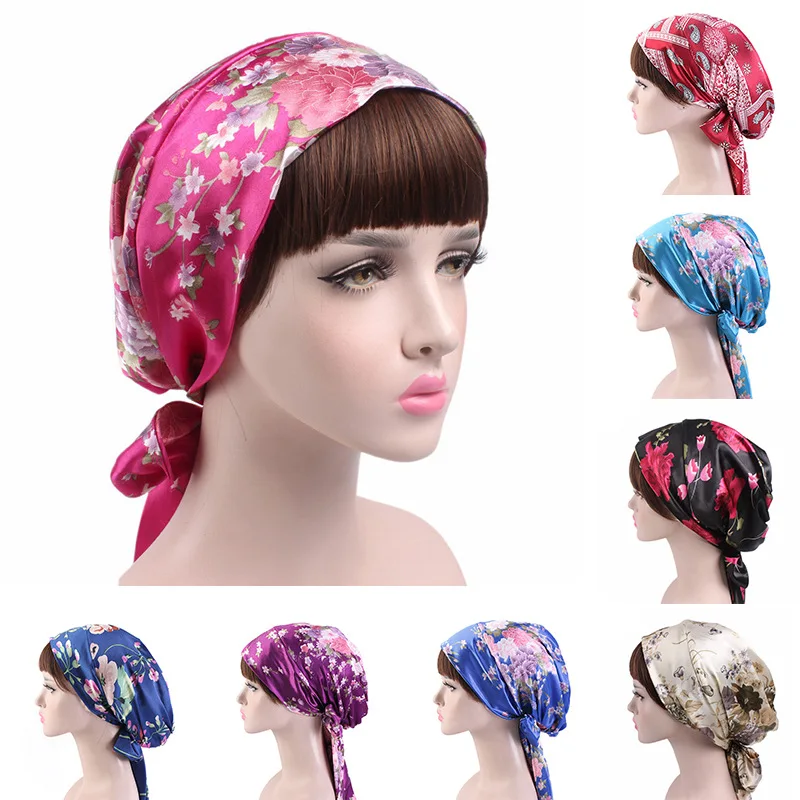 

Women Silk Shower Cap Night Sleep Cap Hair Bonnet Hat Head Cover Satin Turban Headscarf