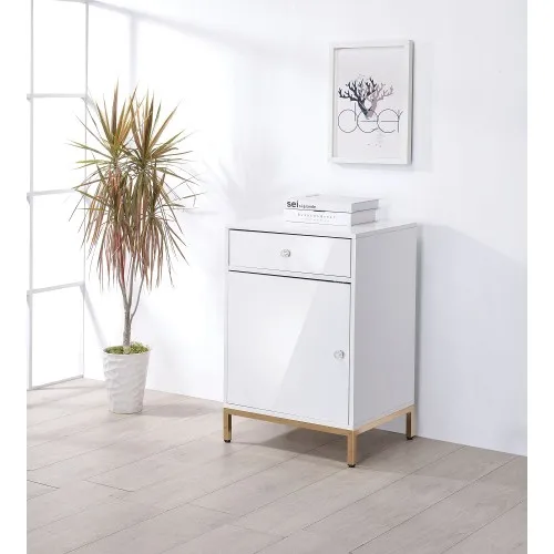 

ACME Ottey Cabinet in White High Gloss Gold for living room furniture storage box