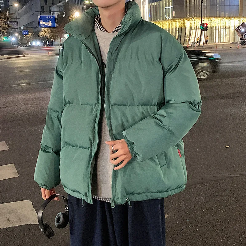 Solid Color Stand Collar Cotton Coat For Men's Casual Coat Winter Cotton Padded Coat Outdoor Warm Cotton Jacket
