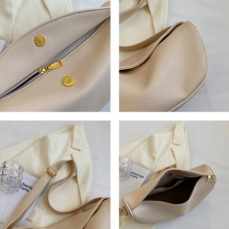 Soft Leather Texture Single Shoulder Crossbody Bag Fashion Trendy Wide Shoulder Strap Dumpling Underarm Bag Casual Chest Satchel