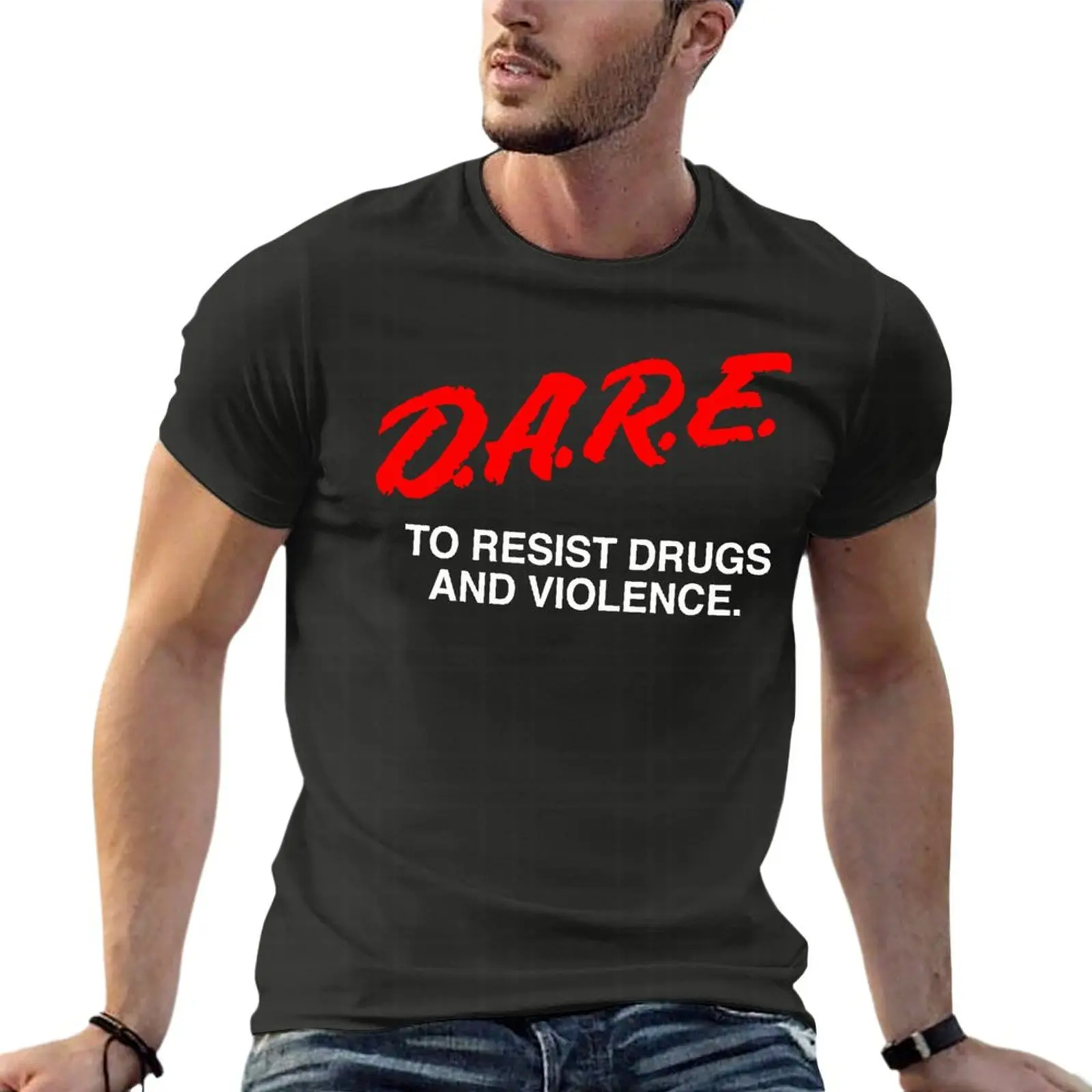 

D A R E Program Heavy Metal Band Oversized T Shirts For Men Clothing 100% Cotton Streetwear Plus Size Tops Tee