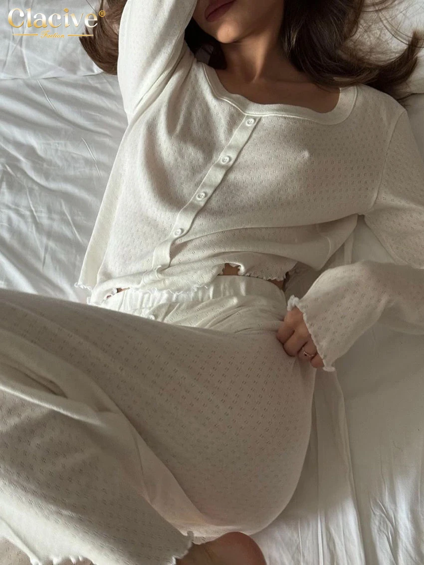 Clacive Повседневный свободный белый Хлопковый домашний женский комплект из двух