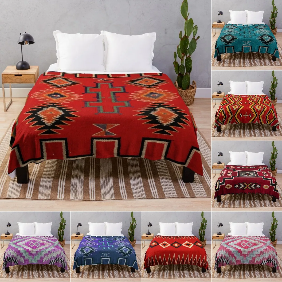 1890 Retro Blanket With Navajo Saddle, Soft Flannel Bed Blan