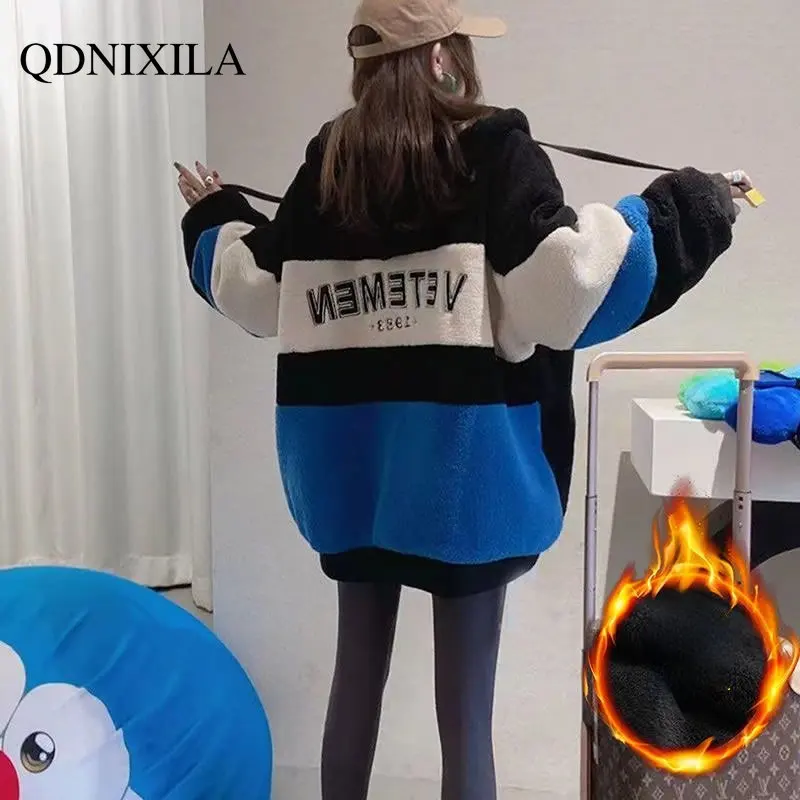 Winter Jacket Women 2022 Korean Fashion Embroidery Thickened Hooded Wool Clip Cotton Faux Fur Coat Women New In External Clothes